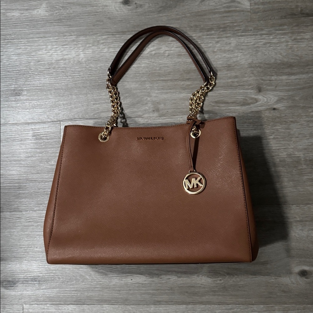 Michael Kors Susannah Large Leather Tote Bag — Luggage Brown